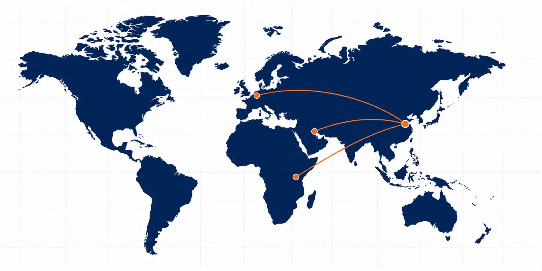 Map showing delivery routes from China to the Middle East, Africa and Europe