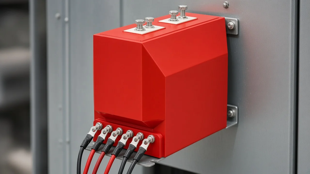 Indoor current transformer secondary terminals wired toward a metering panel