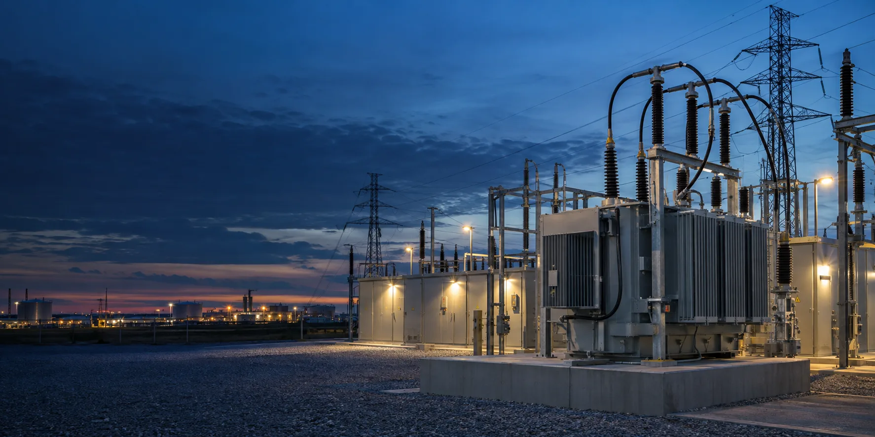 Power distribution substation with transformer and switchgear