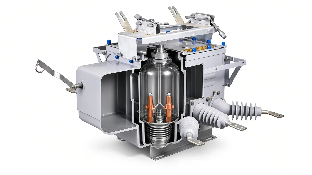 Vacuum interrupter layer context for labeling contacts, bellows, and shields on a VCB diagram